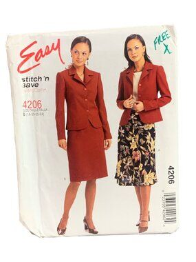 McCalls Womens Suit Jacket Skirt Pattern 4206 Size 18-20-22-24 Uncut